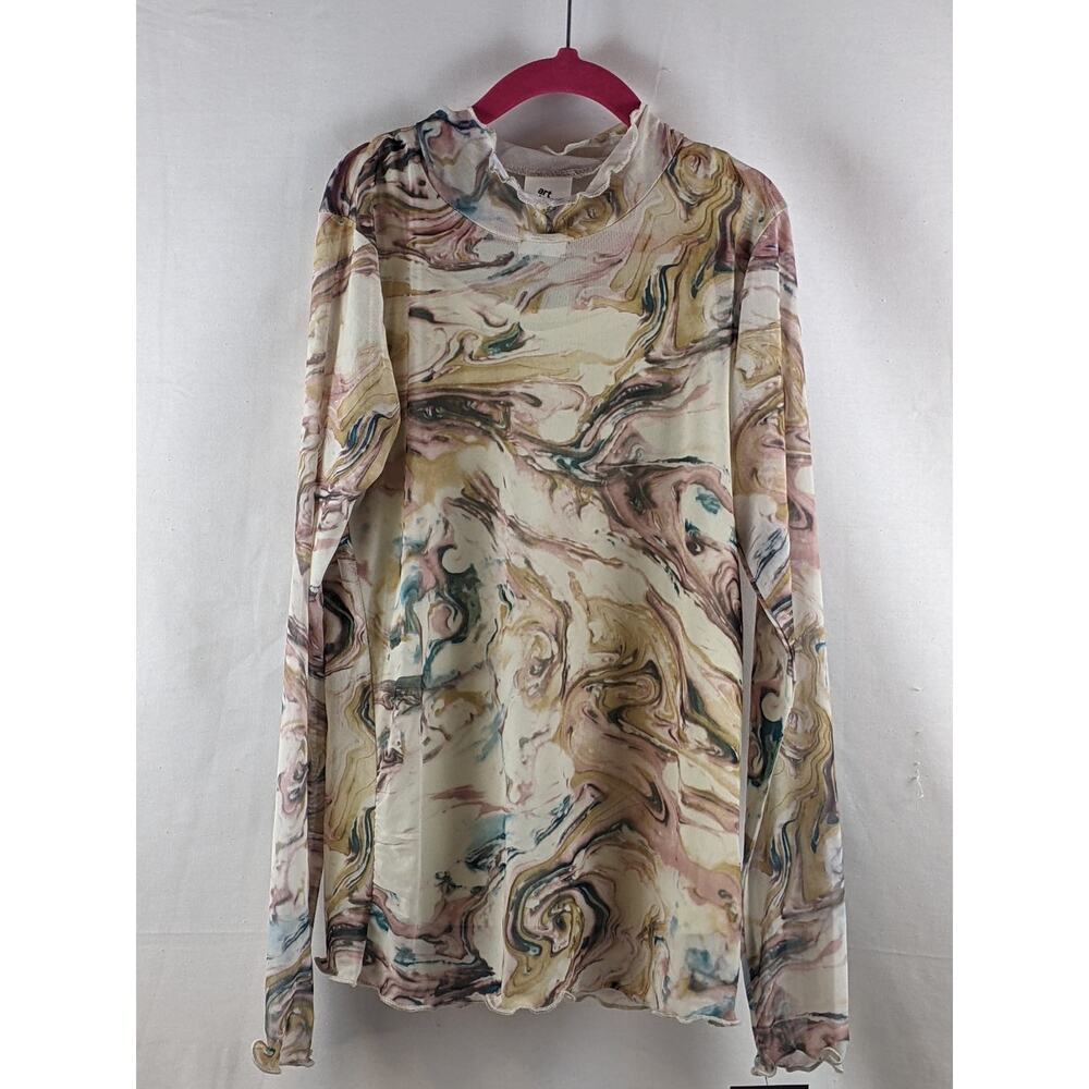 Watercolor Lettuce Edge Mock Neck Mesh Top Cami‎ Art Class Cream M Ivory Casual